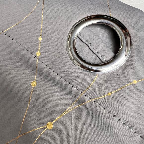 2 Panels Blackout Curtains Dark Gray Gold Accents Grommet Hanging 52” x 84” READ - Picture 2 of 13